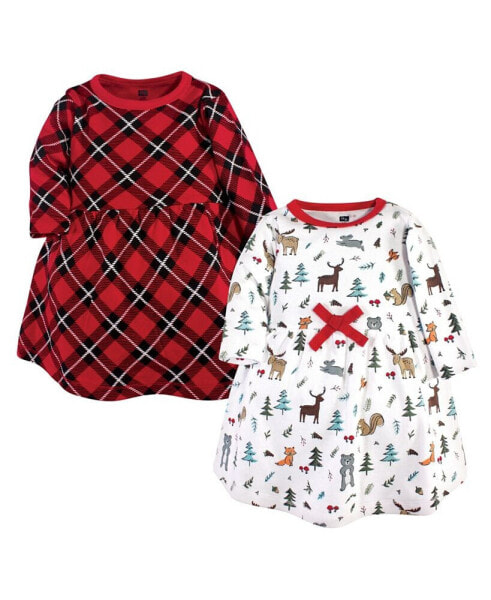 Baby Girls Cotton Long-Sleeve Dresses 2pk, Red Moose Bear