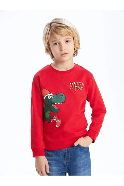 Lcw Kids Bisiklet Yaka Yılbaşı Temalı Uzun Kollu Erkek Çocuk Sweatshirt