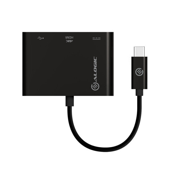 Alogic 10cm USB-C MultiPort Adapter with HDMI/USB 3.0/USB-C with Power Delivery (60W) - Black - USB Type-C - HDMI - USB 3.2 Gen 1 (3.1 Gen 1) - Black - 20 V - 3 A