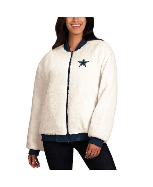 Women's Oatmeal, Navy Dallas Cowboys Switchback Reversible Full-Zip Jacket