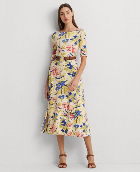 Women's Floral Stretch Cotton Midi Dress