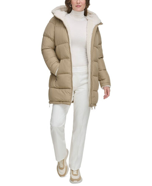 Women's Faux-Fur-Lined Hooded Puffer Coat