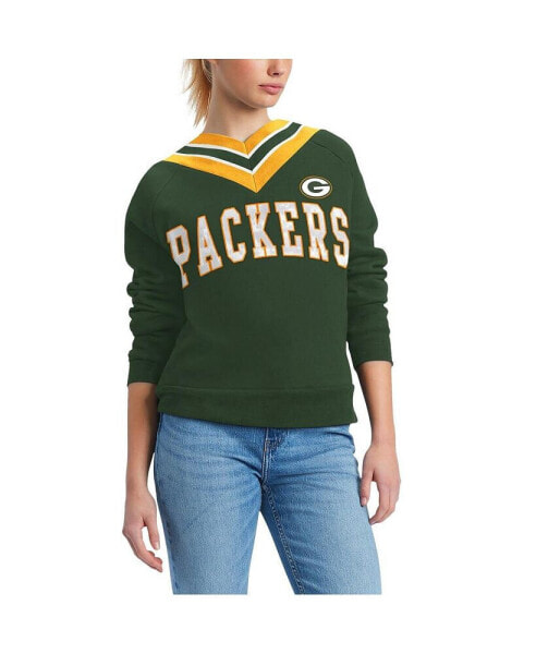 Women's Green Green Bay Packers Heidi Raglan V-Neck Sweater