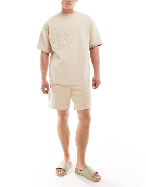 Pull&Bear embossed co-ord short in sand