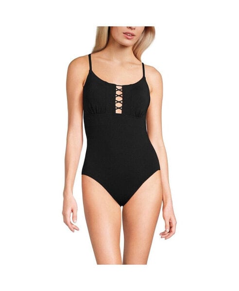 Women's Chlorine Resistant Lace Up One Piece Swimsuit