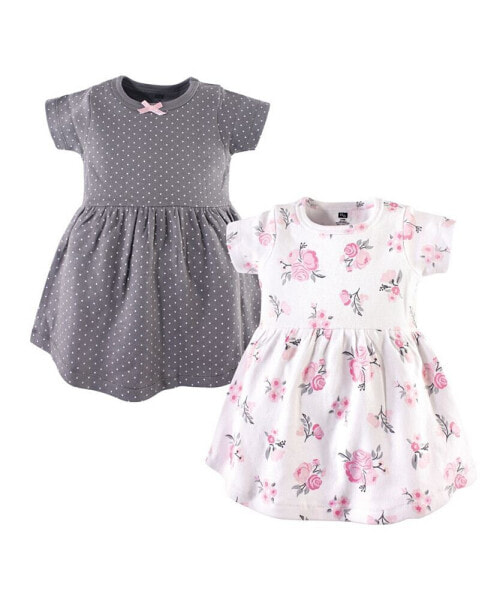 Baby Girls Cotton Short-Sleeve Dresses 2pk, Pink Gray Floral