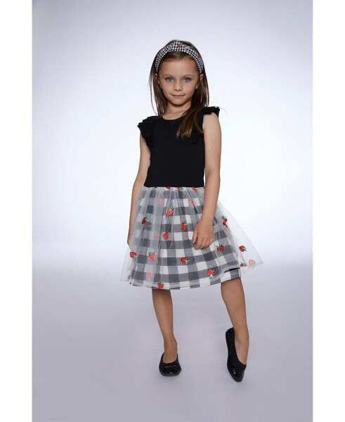 Girl Bi-Material Dress With Mesh And Vichy Skirt - Child