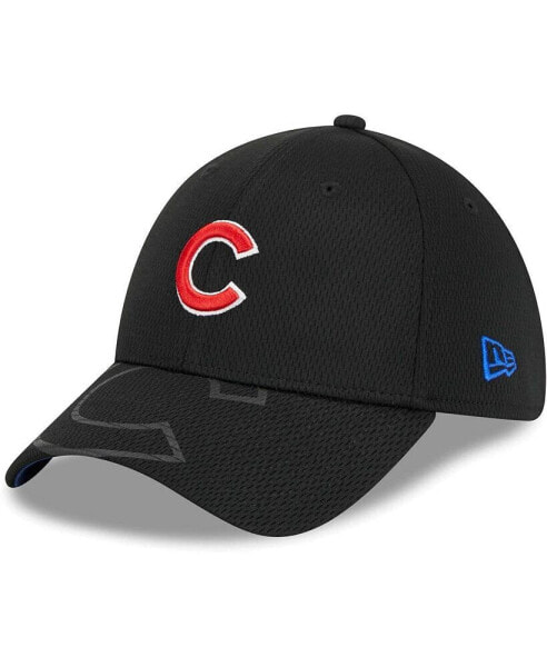 Men's Black Chicago Cubs Top Visor 39THIRTY Flex Hat