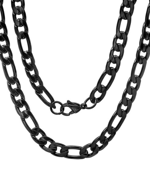 Men's Black Figaro Link Necklace, 24"
