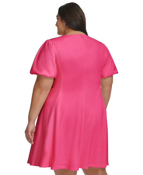 Plus Size Balloon-Sleeve Fit & Flare Dress