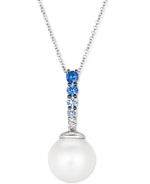 Le Vian vanilla Pearl™ (10mm) & Multi-Sapphire (1/3 ct. t.w.) 18" Pendant Necklace in 14k White Gold