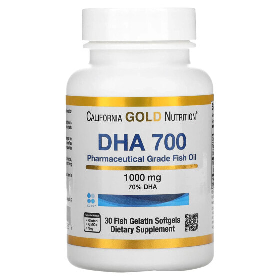 БАД Рыбий жир и Омега 3, 6, 9 California Gold Nutrition DHA 700 1000 мг 30 мягких гелевых капсул