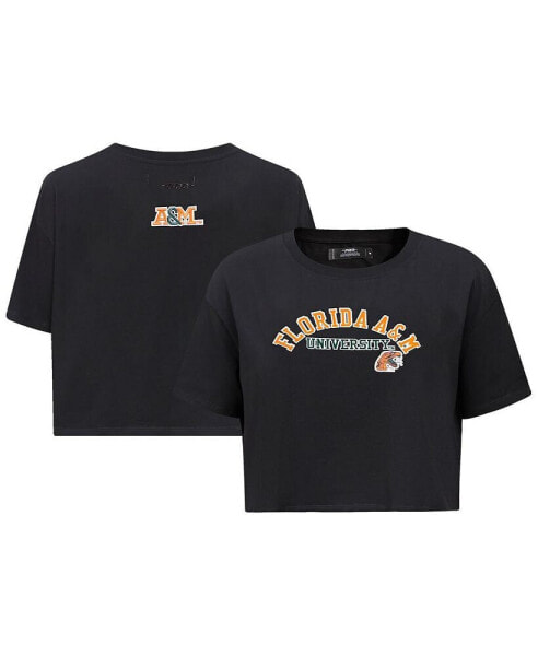 Women's Black Florida A&M Rattlers Classic Three-Hit Boxy Cropped T-shirt