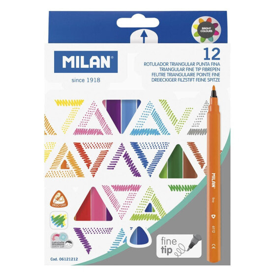 Фломастеры MILAN набор 12 треугольных с тонким наконечником