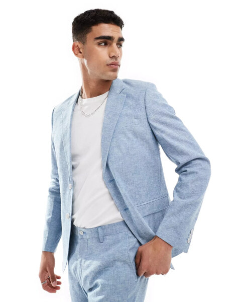 Jack & Jones Premium linen mix slim fit blazer in light blue