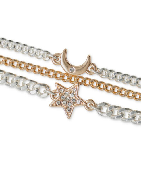 Two-Tone Pavé Celestial Charm Multi-Chain Flex Bracelet