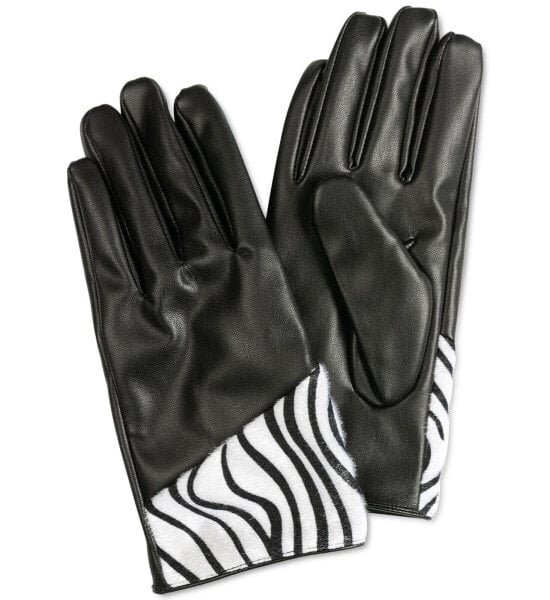 Inc International Concepts 289601 Animal-Print-Trim Faux Leather Gloves, Size M