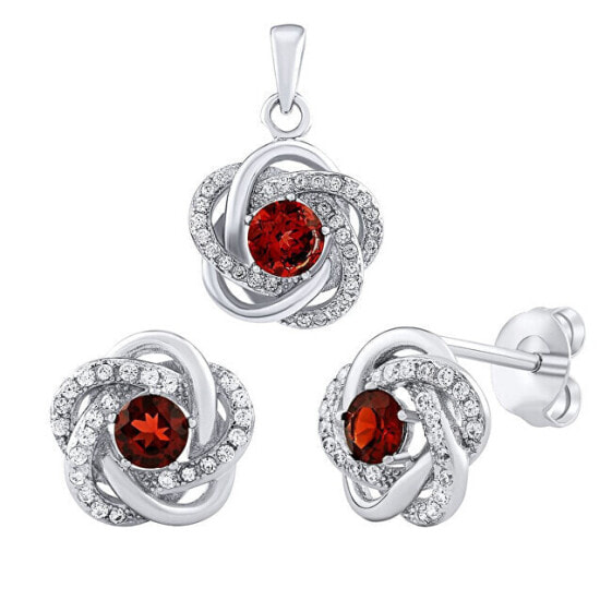 ROSALYN Silver Jewelry Set with Garnets and Brilliance Zirconia JJJS0088GA (Earrings, Pendant)
