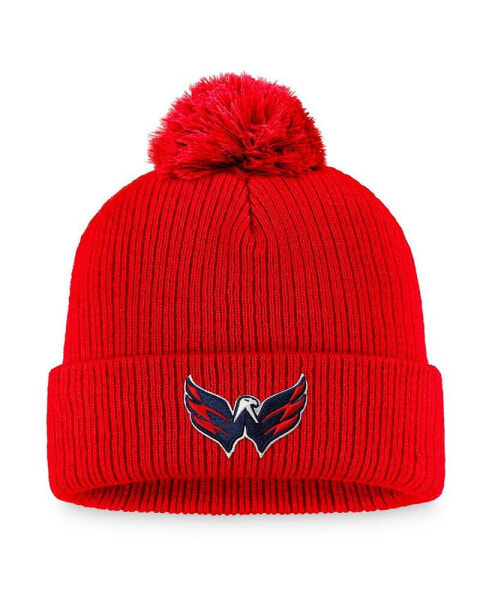 Men's Red Washington Capitals Core Primary Logo Cuffed Knit Hat with Pom