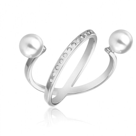 Elegant steel ring with pearls WR1023S