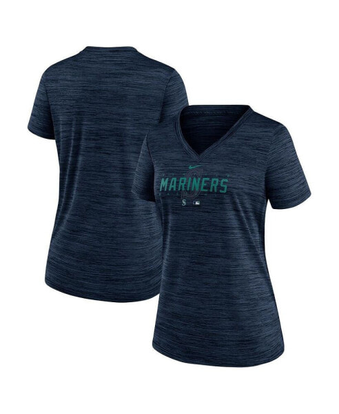 Women's Navy Seattle Mariners Authentic Collection Velocity Practice Performance V-Neck T-shirt