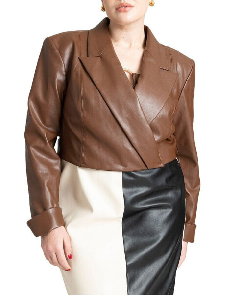 Plus Size Cropped Faux Leather Jacket
