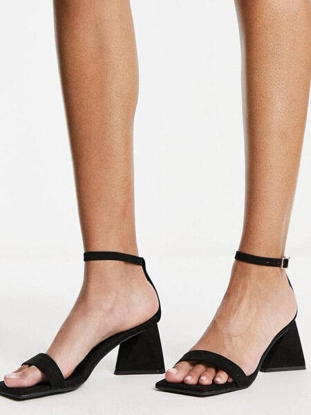 ASOS DESIGN Herin mid block heeled sandals in black 