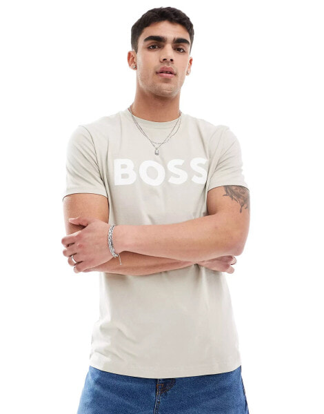 BOSS Orange Thinking logo t-shirt in light beige