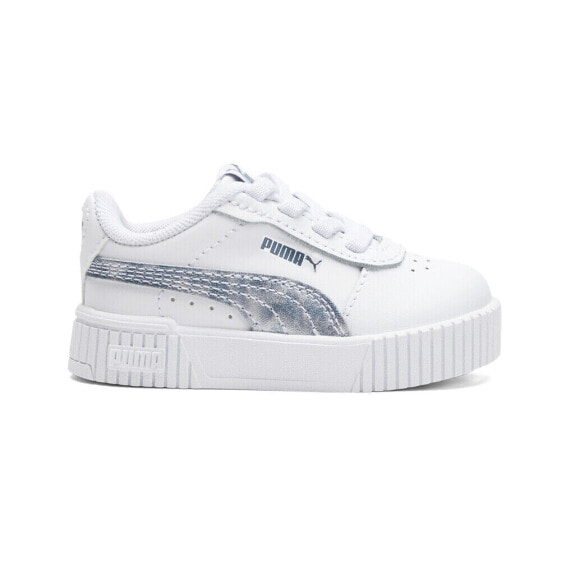 Puma Carina 2.0 Cloudy Metallic Inf Girls White Sneakers Casual Shoes 39039301