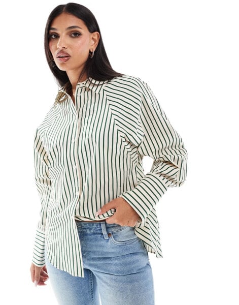 River Island striped poplin shirt in mid green