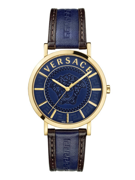 Versace Damen Armbanduhr V-Essential 40 mm Medusa mit Gravur auf dem Zifferblatt Armband Leder VEJ400321