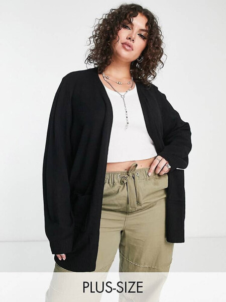 Only Curve longline cardigan in black