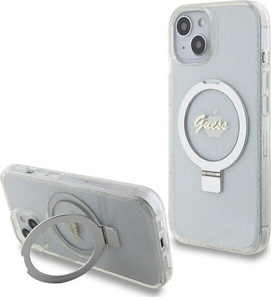 Guess Guess GUHMP15SHRSGSD iPhone 15 / 14 / 13 6.1" przezroczysty/transparent hardcase Ring Stand Script Glitter MagSafe