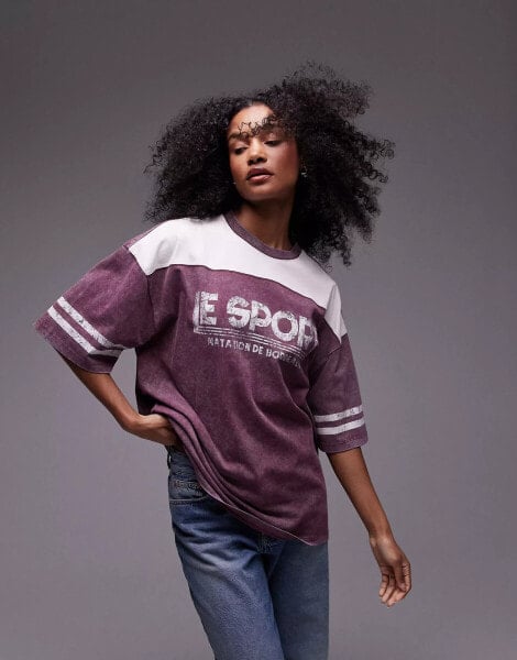 Topshop co ord graphic Le sports oversized tee in burgundy