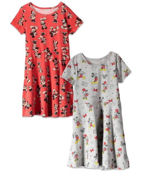 Minnie Mouse Mickey Mouse Girls 2 Pack Dresses Red / Grey Toddler| Child