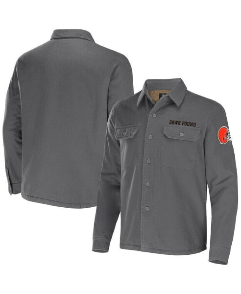 Men's NFL x Darius Rucker Collection by Gray Cleveland Browns Canvas Button-Up Shirt Jacket
