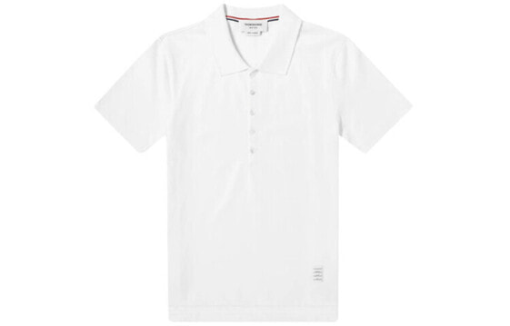 THOM BROWNE 纯色Logo贴标短袖Polo衫 夏季 男款 白色 开学季 / Поло-рубашка THOM BROWNE LogoPolo MJP052A-042-100