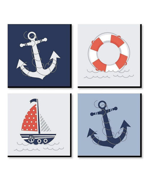 Ahoy - Nautical - Home Decor - 11 x 11 inches Kids Wall Art - Set of 4 Prints