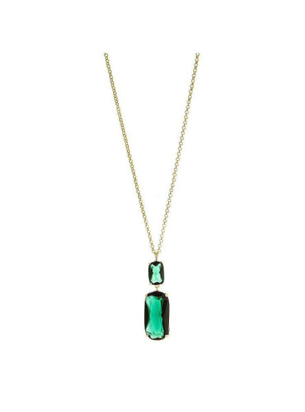 Emerald Crystal Double Drop Pendant Necklace
