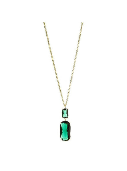 Green Crystal Double Drop Pendant Necklace