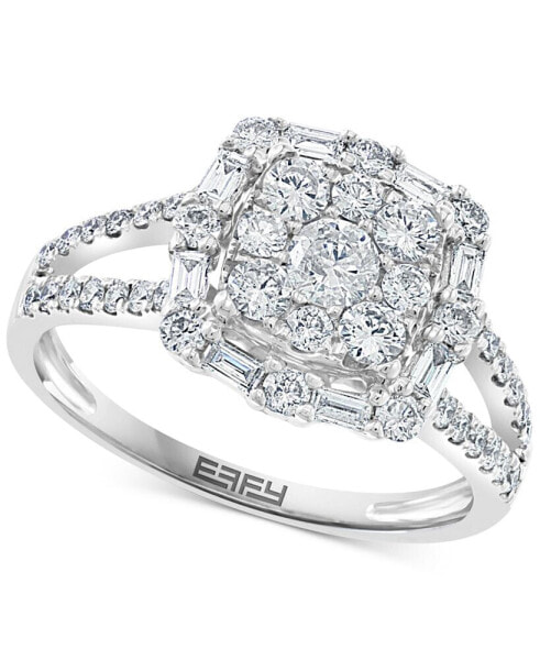 EFFY® Diamond Round & Baguette Halo Cluster Engagement Ring (1-1/20 ct. t.w.) in 14k White Gold