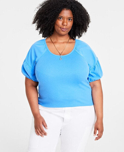 Trendy Plus Size Scoop-Neck Puff-Sleeve Top, Created for Macy's