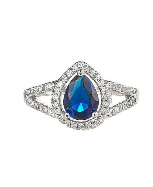 Silver-Tone Sapphire Pear Shaped Ring