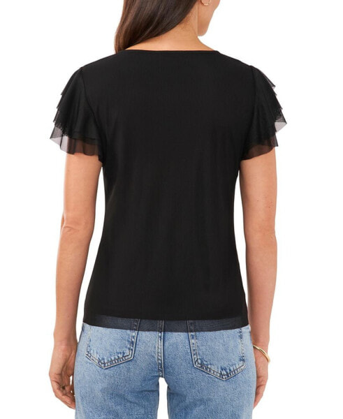 Women's Crewneck Ruffle-Short-Sleeve Top