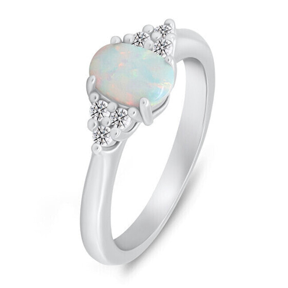 Decent silver ring with opal and zircons RI109W