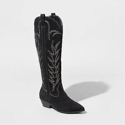 Women's Sommer Stitch Wide Calf Western Boots - Universal Thread Black 5.5WC