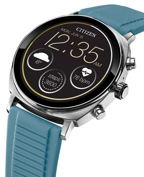 Unisex CZ Smart Wear OS Blue Silicone Strap Smart Watch 41mm