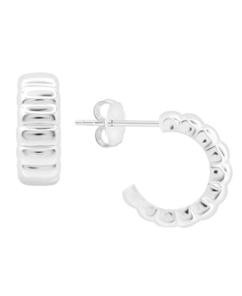 And Now This High Polished Puff Ribbed C Hoop Post Earring in Silver Plate or Gold Plate