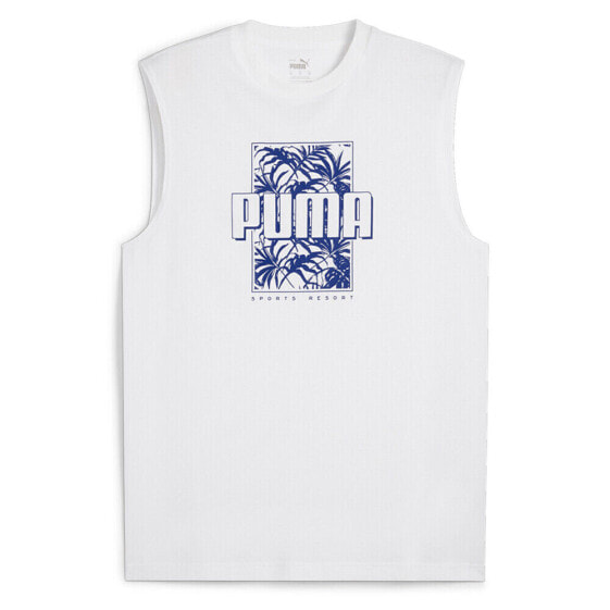 Puma Ess+ Palm Resort Graphic Crew Neck Sleeveless T-Shirt Mens White Casual Top