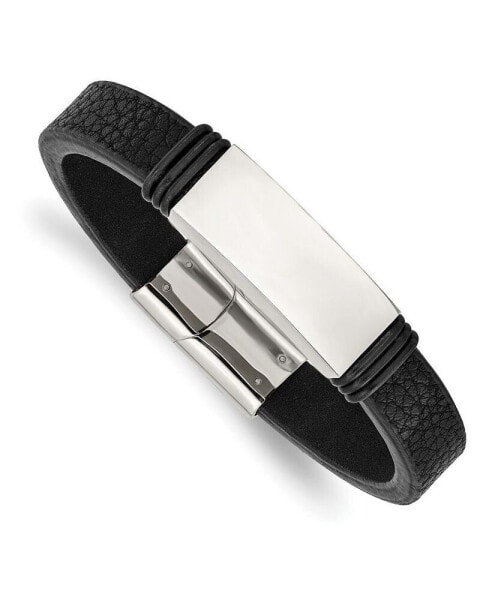 Stainless Steel Black Leather with Black Rubber ID Bracelet